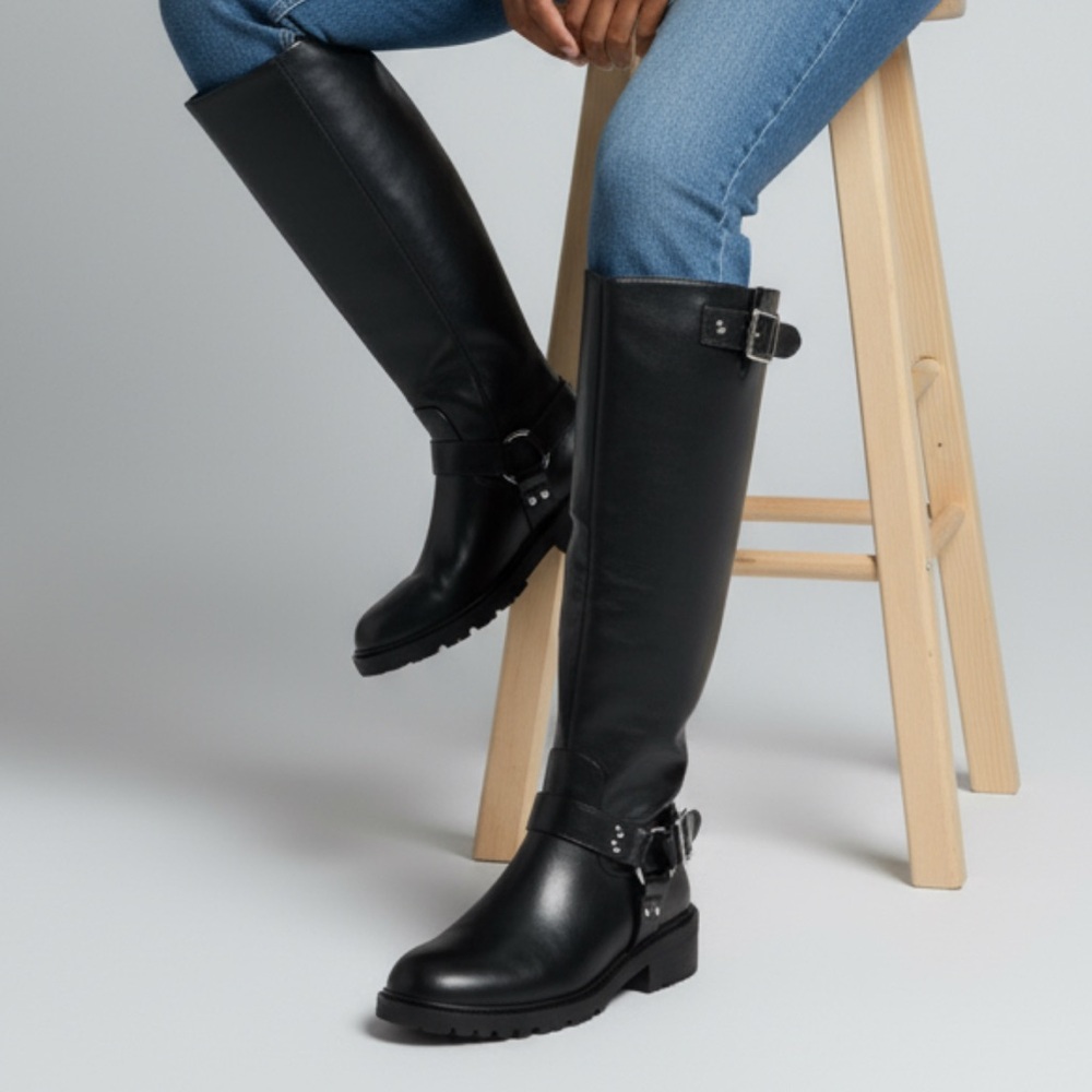 NWOT Shoedazzle Maddox Size 7 Black Faux Leather Women's Heeled Boots